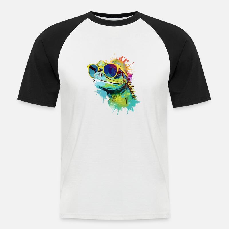 Doko die Eidechse - Männer Baseball-T-Shirt - Weiß/Schwarz