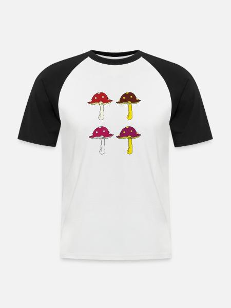 fliegenpilze bunt - Männer Baseball-T-Shirt - Weiß/Schwarz