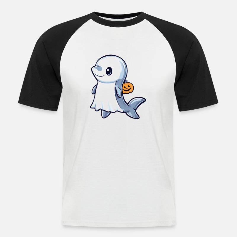 Delfin Halloween Comic Geist - Männer Baseball-T-Shirt - Weiß/Schwarz