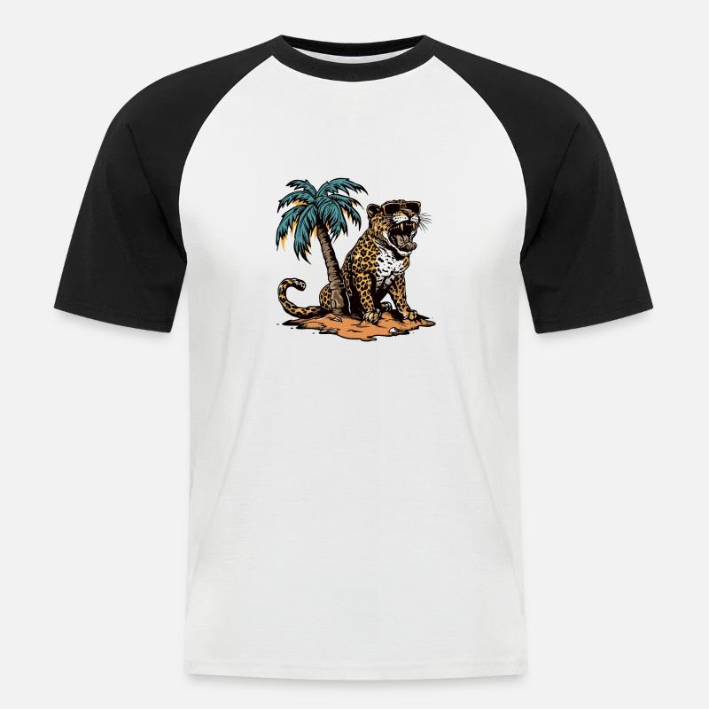 Leopard Island Palm Tree - Men's Baseball T-Shirt - white/black