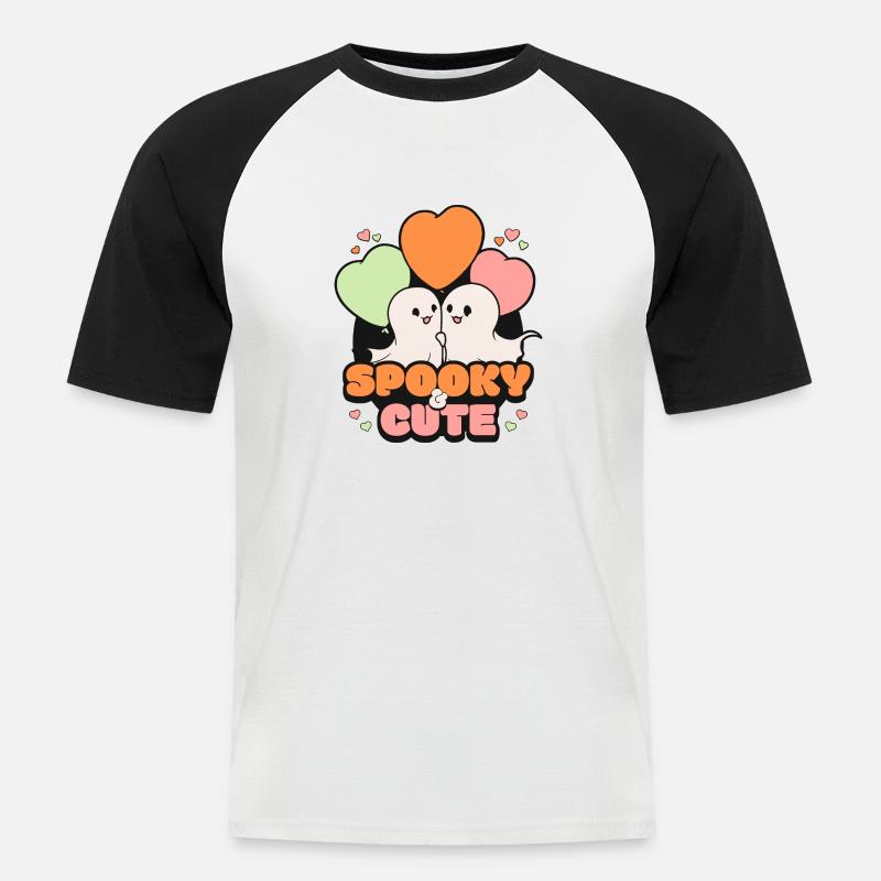 Spooky October Cute Halloween Ghost - Men's Baseball T-Shirt - white/black