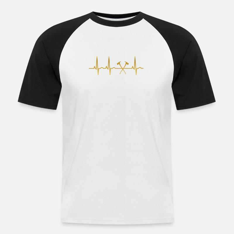 evolution ekg heartbeat FEUERWEHRMANN - Männer Baseball-T-Shirt - Weiß/Schwarz