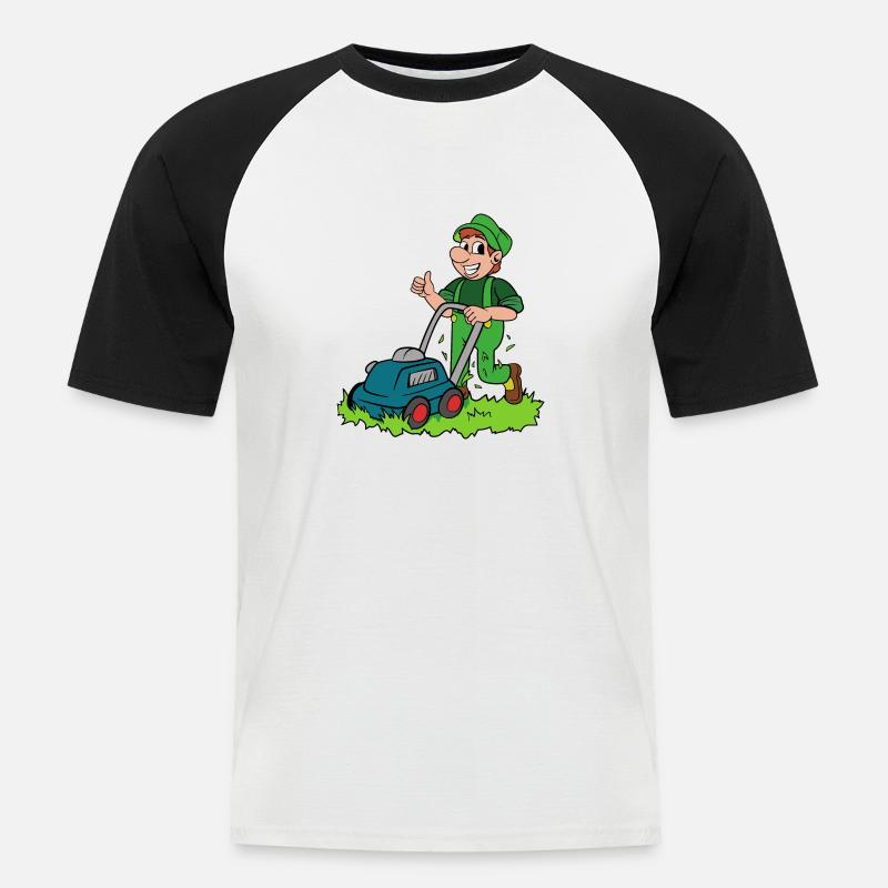 Gärtner mit Rasenmäher - Männer Baseball-T-Shirt - Weiß/Schwarz