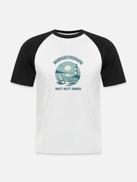 Nordseetherapie - Watt hilft immer - Männer Baseball-T-Shirt - Weiß/Schwarz