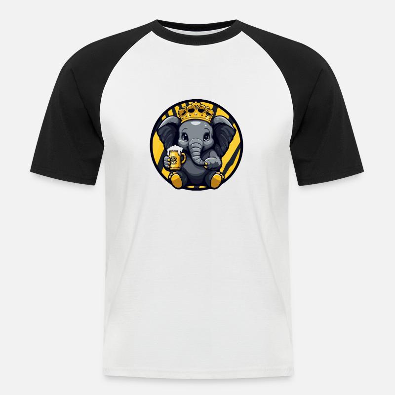 Elefant Bier - Männer Baseball-T-Shirt - Weiß/Schwarz