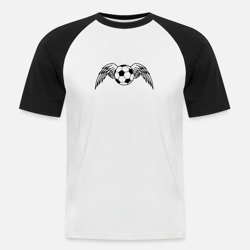 fussball_engel_2c - Männer Baseball-T-Shirt - Weiß/Schwarz