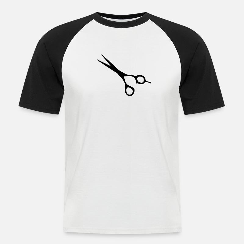 ciseaux coiffure coiffeur coiffeuse dessin - T-shirt baseball manches courtes Homme - blanc/noir