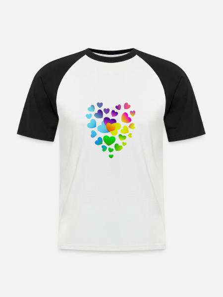 Hjerte hjerter farverige hjerter - Kortærmet herre-baseballshirt - hvid/sort