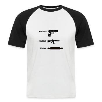 Mama Waffe Soldat Polizist lustig Ironie Geschenk - Männer Baseball-T-Shirt - Weiß/Schwarz - Vorne - Nik (191cm)