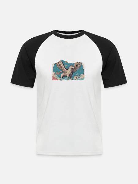 Pegasus mit Vögeln - Männer Baseball-T-Shirt - Weiß/Schwarz