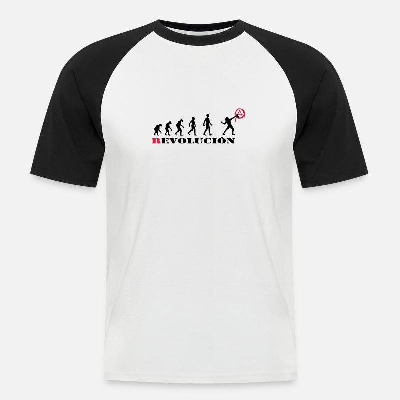 r-evolution, evolution, revolution, street art, - Männer Baseball-T-Shirt - Weiß/Schwarz