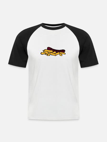 currywurst frite saucisse - T-shirt baseball manches courtes Homme - blanc/noir