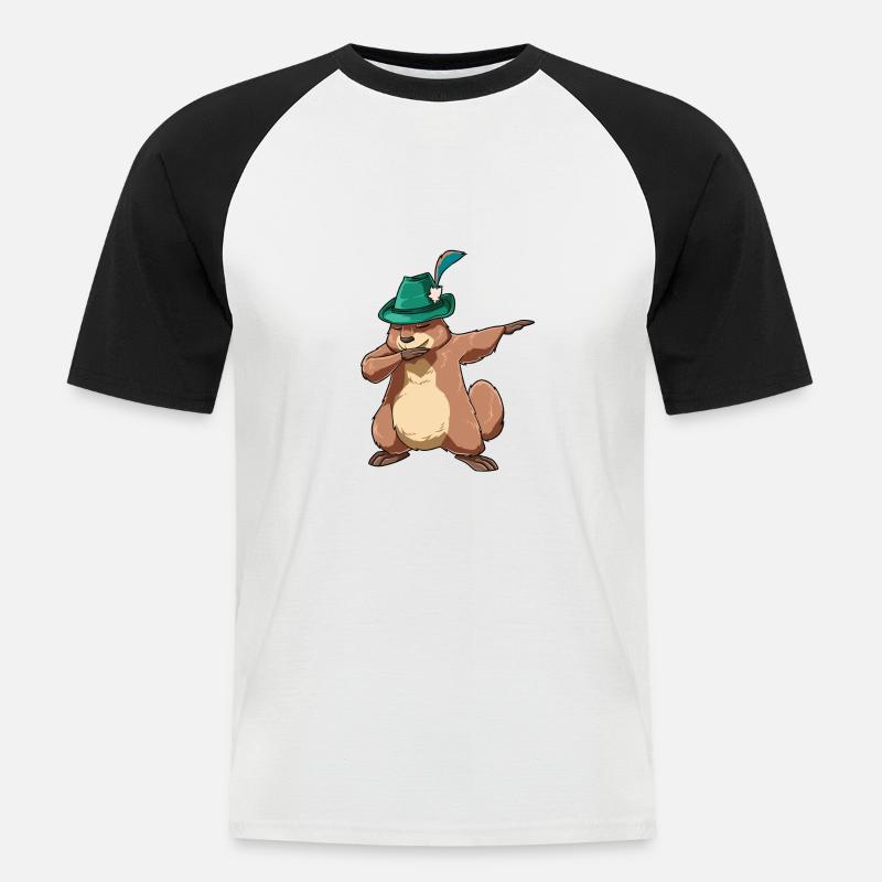 Dabbing Murmeltier Sieger - Männer Baseball-T-Shirt - Weiß/Schwarz