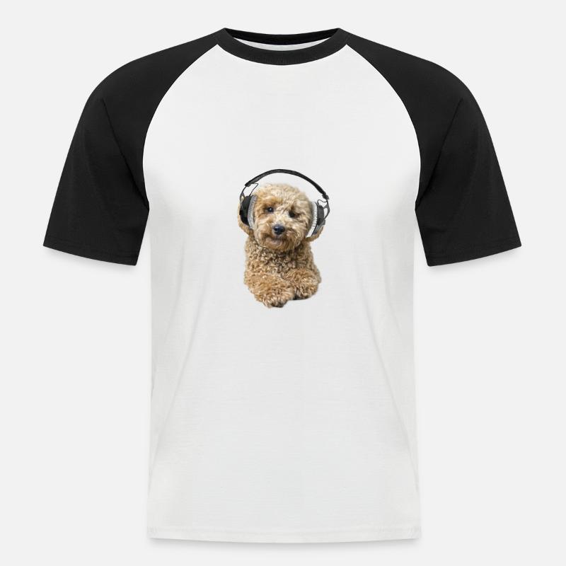 Pudel Pepe mit Kopfhörer - Männer Baseball-T-Shirt - Weiß/Schwarz