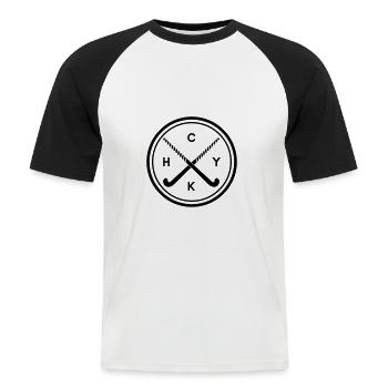 Cadeau de hockey sur gazon cercle - T-shirt baseball manches courtes Homme - blanc/noir - Devant - Nik (191cm)
