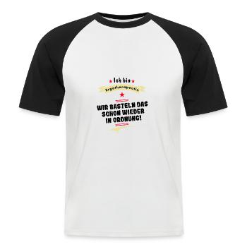 ergotherapeutin wir basteln das in ordnung - Männer Baseball-T-Shirt - Weiß/Schwarz - Vorne - Nik (191cm)