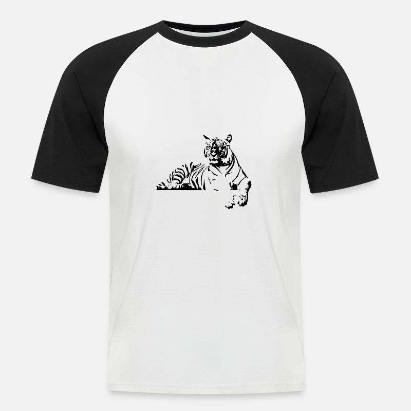 Tiger in Ruhe - Shere Khan - Männer Baseball-T-Shirt - Weiß/Schwarz