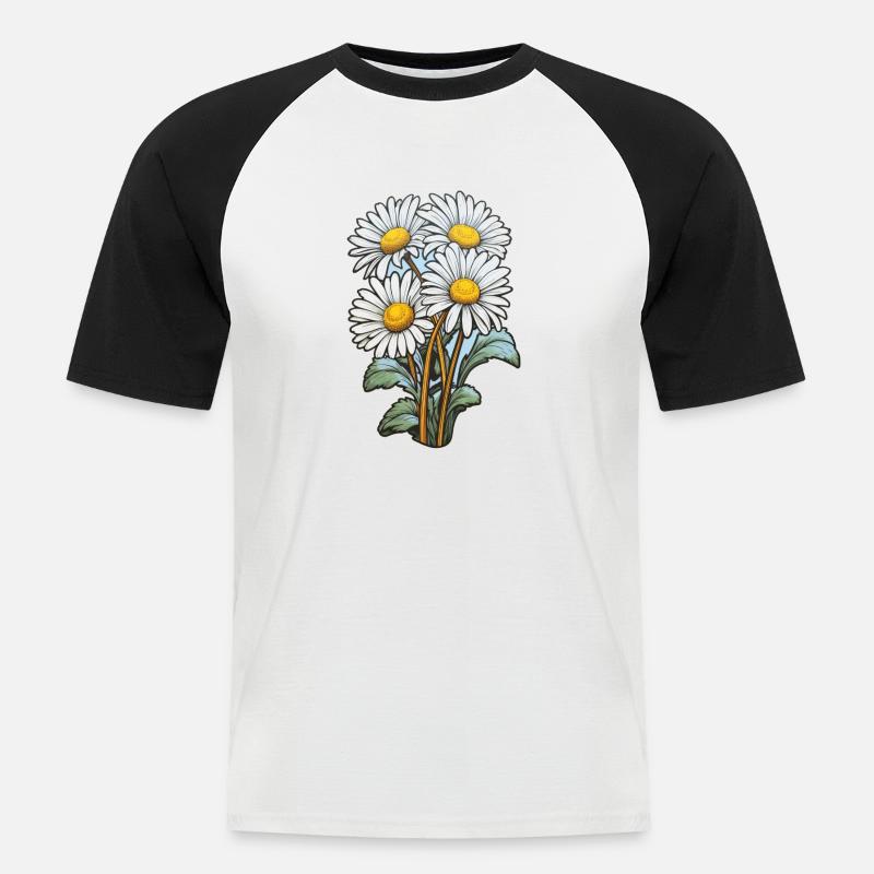 Gänseblümchen 4 Blüten - Männer Baseball-T-Shirt - Weiß/Schwarz