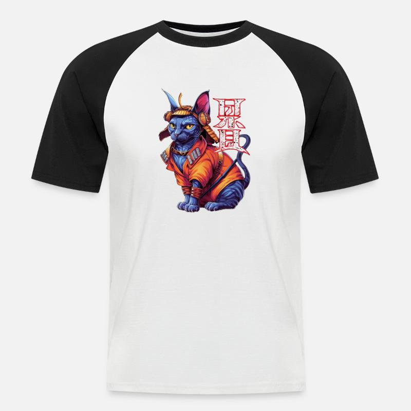 Samurai-Katze - Ninja-Kätzchen - Männer Baseball-T-Shirt - Weiß/Schwarz
