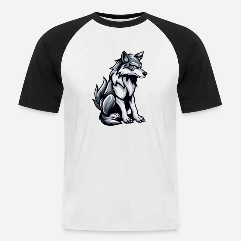 Wolf Comic - Männer Baseball-T-Shirt - Weiß/Schwarz
