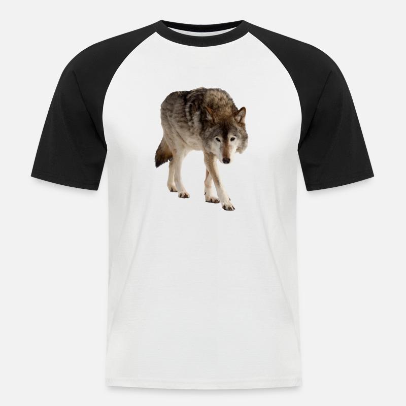 Wolf - Männer Baseball-T-Shirt - Weiß/Schwarz