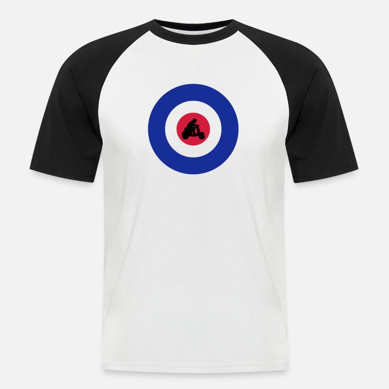 Target mit Rollerfahrer - Männer Baseball-T-Shirt - Weiß/Schwarz