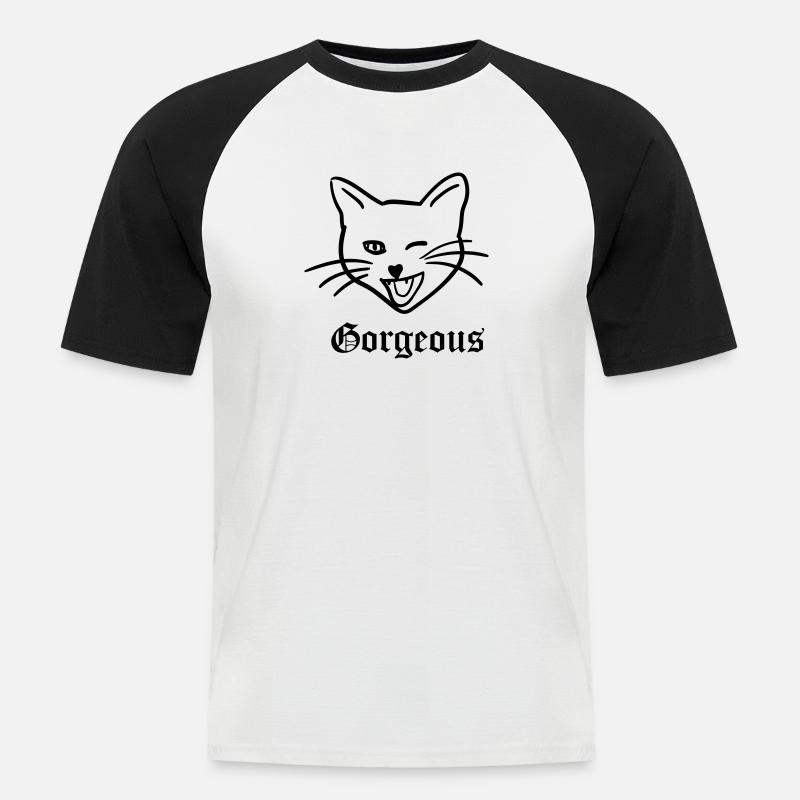 herrlich Katze - Männer Baseball-T-Shirt - Weiß/Schwarz