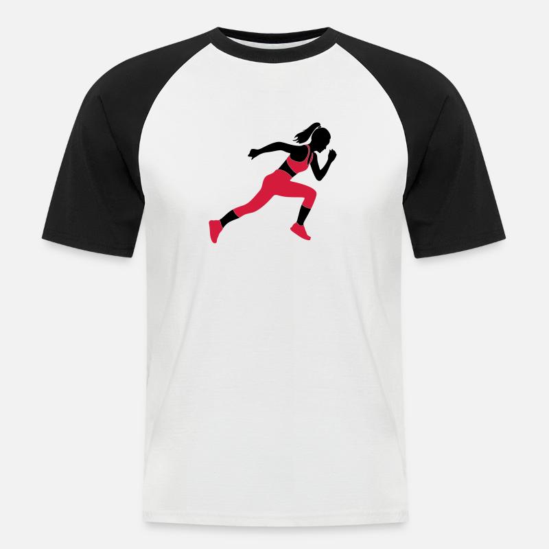 Sprinterin - Männer Baseball-T-Shirt - Weiß/Schwarz