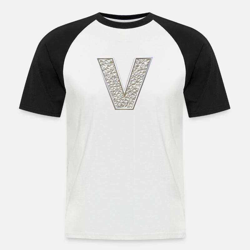 V, letter, initial, monogram, - Men's Baseball T-Shirt - white/black