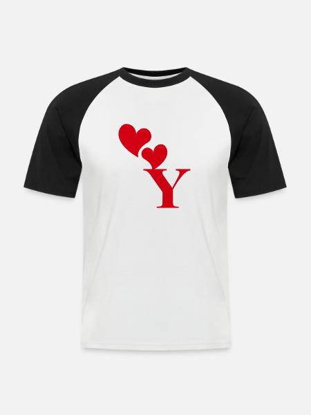Buchstabe y rotes Herz - Männer Baseball-T-Shirt - Weiß/Schwarz