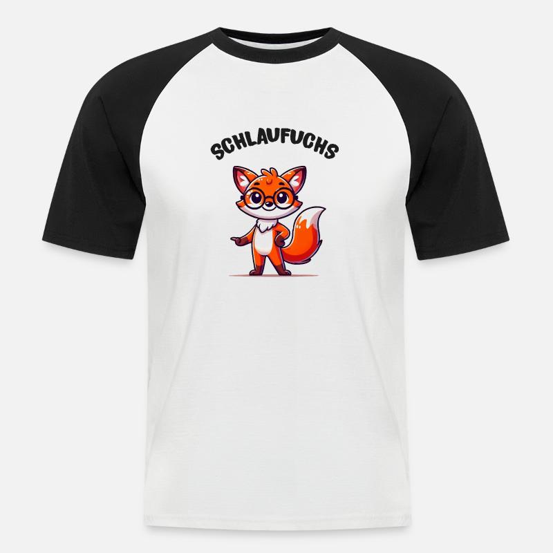 fuchs schlau - Männer Baseball-T-Shirt - Weiß/Schwarz