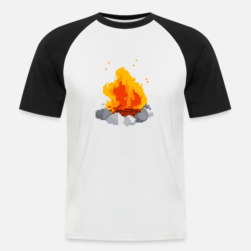 Pixel Feuer pixel fire - Männer Baseball-T-Shirt - Weiß/Schwarz
