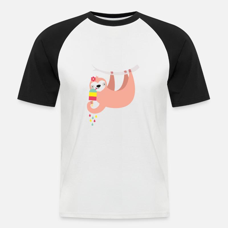 Faultier mit Eis - Männer Baseball-T-Shirt - Weiß/Schwarz