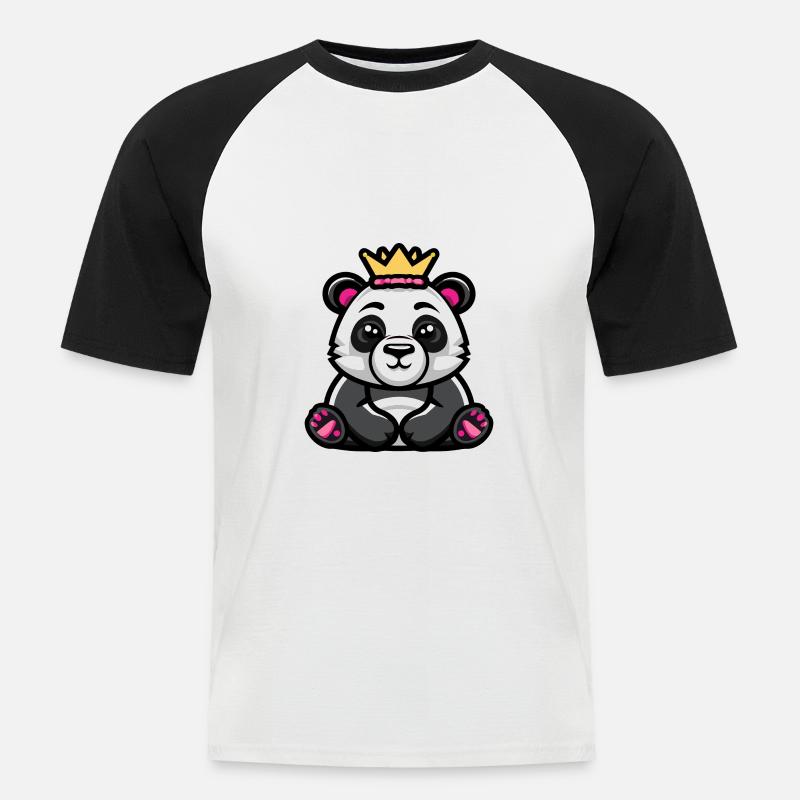 Panda Comic Krone - Männer Baseball-T-Shirt - Weiß/Schwarz