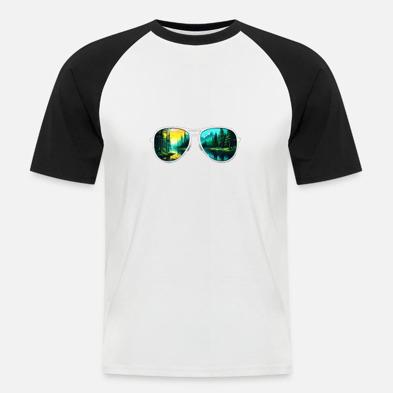 Sunglasses / Reflection / Forest / Reflection - Men's Baseball T-Shirt - white/black