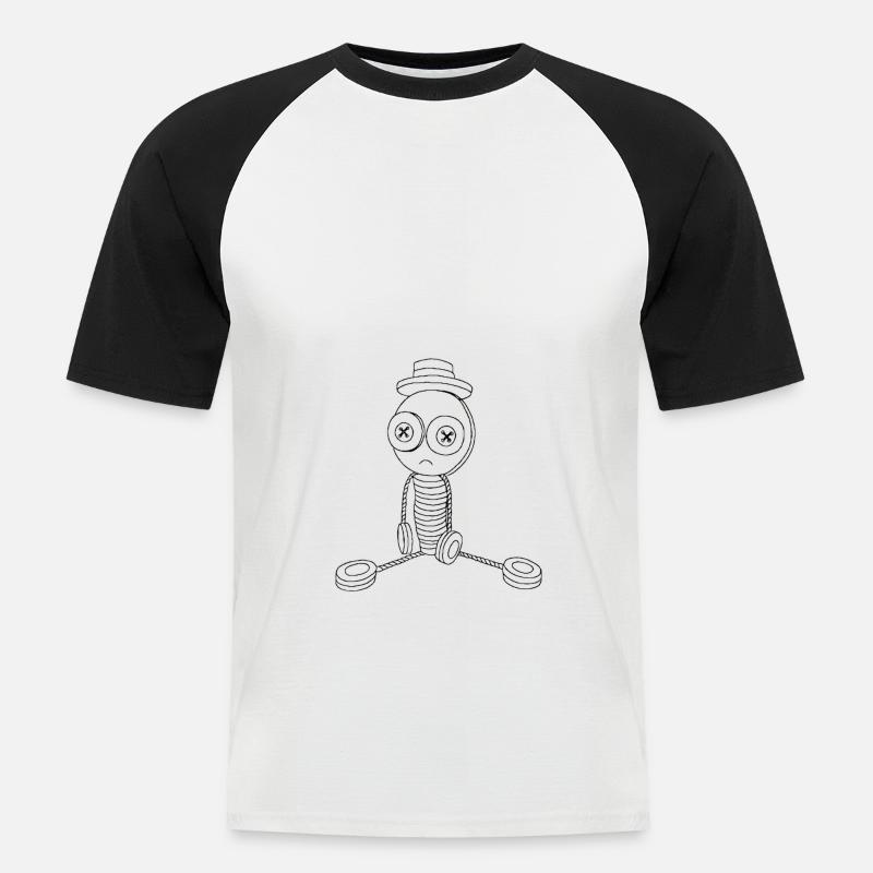Mr Button sitzt - Männer Baseball-T-Shirt - Weiß/Schwarz