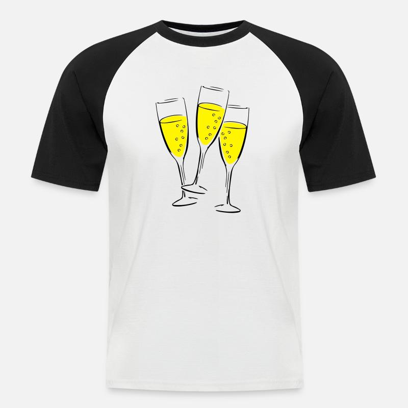 sekt glaeser illustration - Männer Baseball-T-Shirt - Weiß/Schwarz