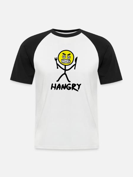 Hungriges Emoji Strichmännchen - Männer Baseball-T-Shirt - Weiß/Schwarz