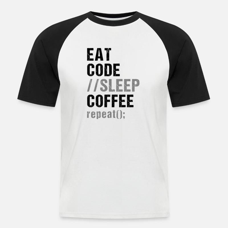 Eat Code Schlaf Kaffee Wiederholung - Männer Baseball-T-Shirt - Weiß/Schwarz