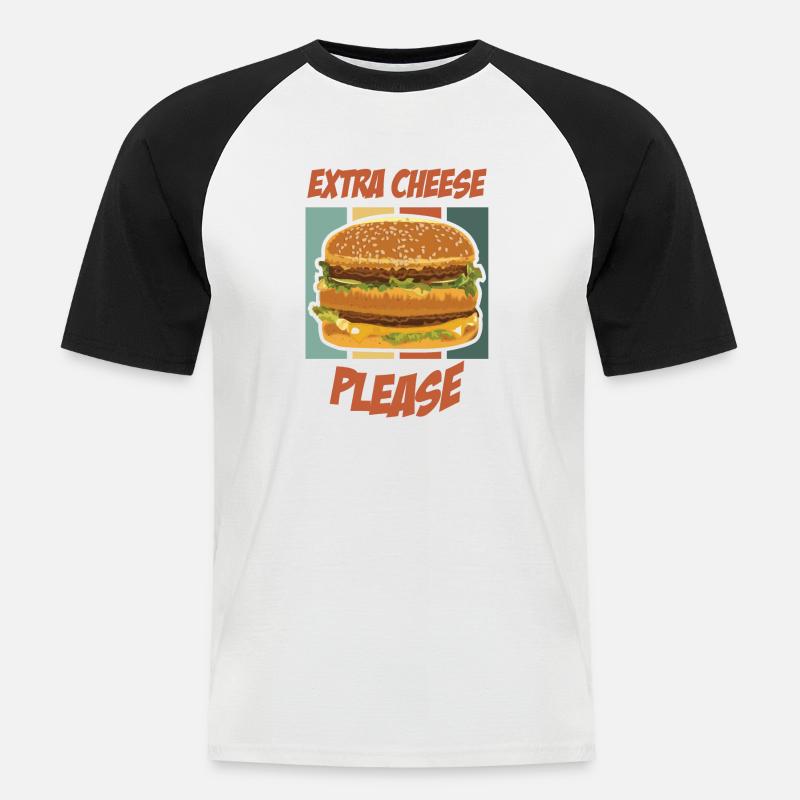 Extra Käse, bitte - Burger - Männer Baseball-T-Shirt - Weiß/Schwarz