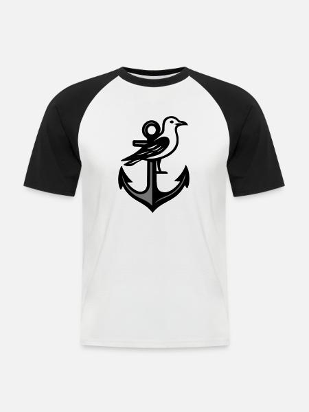 Anker Möwe - Männer Baseball-T-Shirt - Weiß/Schwarz