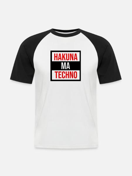 Hakuna Techno Zitat - Männer Baseball-T-Shirt - Weiß/Schwarz