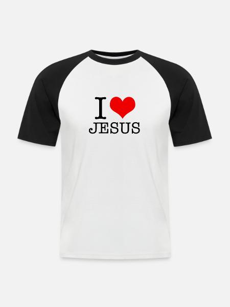 ICH LIEBE JESUS - Männer Baseball-T-Shirt - Weiß/Schwarz