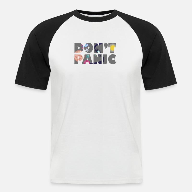 Galaxy Planets Don't Panic Gift - Männer Baseball-T-Shirt - Weiß/Schwarz