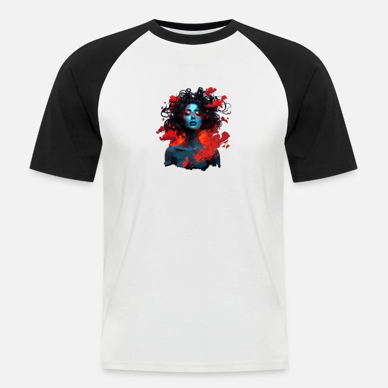 Wunderschöne Frau mit Blumen - Männer Baseball-T-Shirt - Weiß/Schwarz