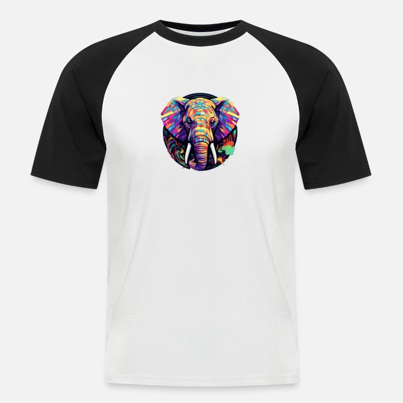 wunderschöner bunter Elefant - Männer Baseball-T-Shirt - Weiß/Schwarz