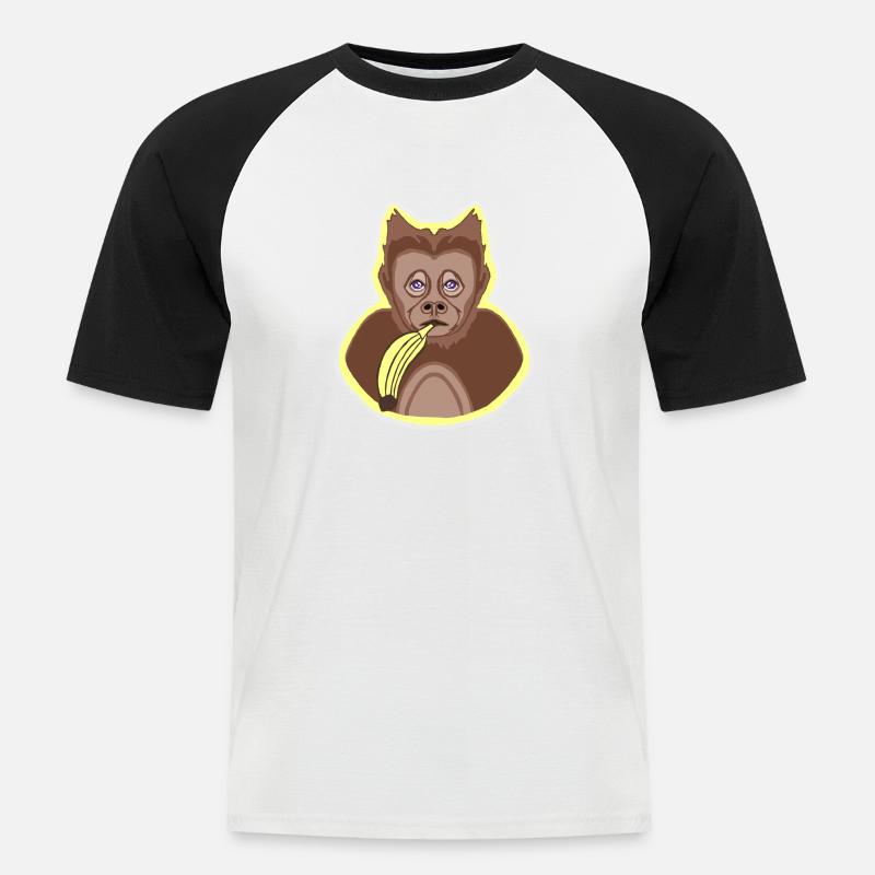 Äffchen mit Banane - Männer Baseball-T-Shirt - Weiß/Schwarz