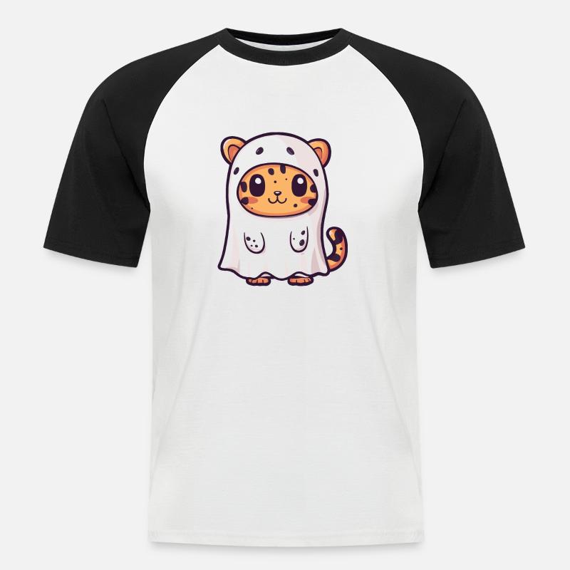 Leopard Halloween Comic Ghost - Men's Baseball T-Shirt - white/black