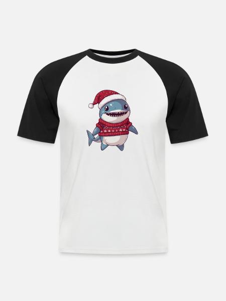 Shark Christmas Comic - Men's Baseball T-Shirt - white/black