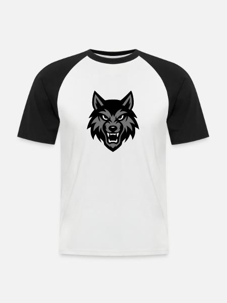 Wolf Head Animal - Men's Baseball T-Shirt - white/black